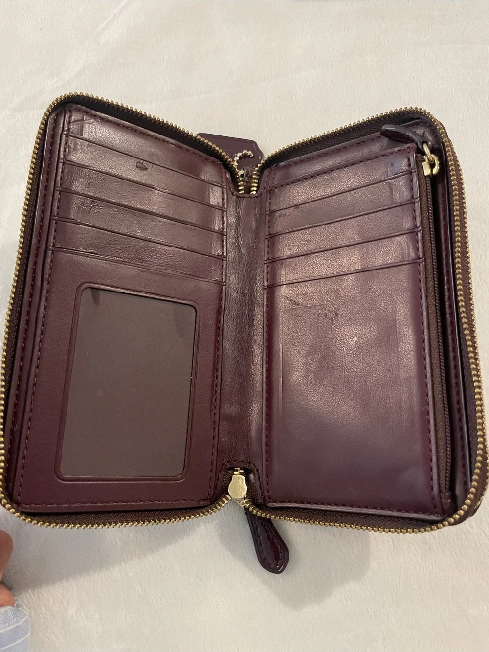Coach Burgundy Patent Leather Zip Wallet